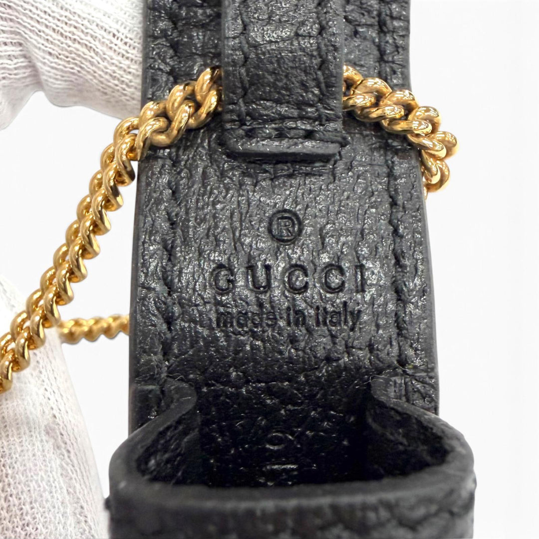 Excellent GUCCI GG Marmont Leather Lip Case with Chain black leather 615998