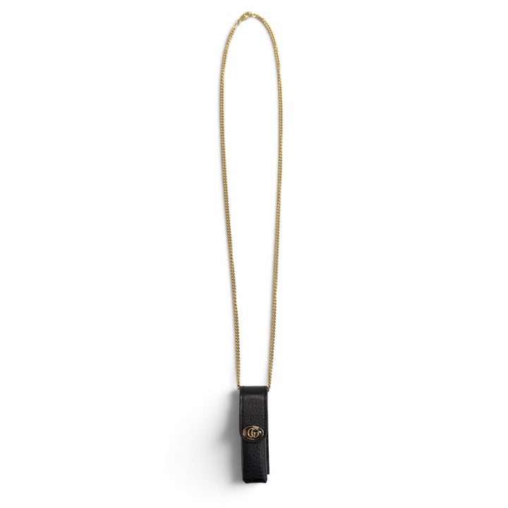 Excellent GUCCI GG Marmont Leather Lip Case with Chain black leather 615998