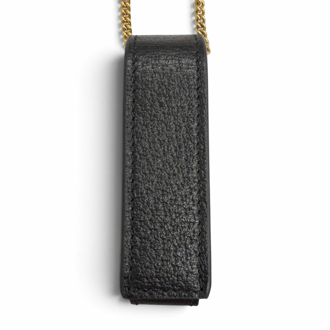 Excellent GUCCI GG Marmont Leather Lip Case with Chain black leather 615998