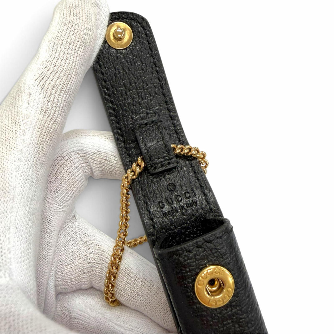 Excellent GUCCI GG Marmont Leather Lip Case with Chain black leather 615998