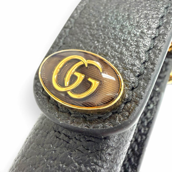 Excellent GUCCI GG Marmont Leather Lip Case with Chain black leather 615998