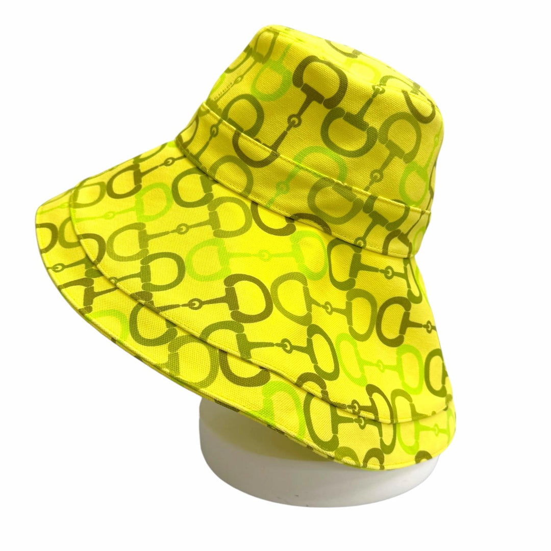 Pristine GUCCI hat GGMetal Horsebit Print Wide Brim Helmet, Yellow L 830089