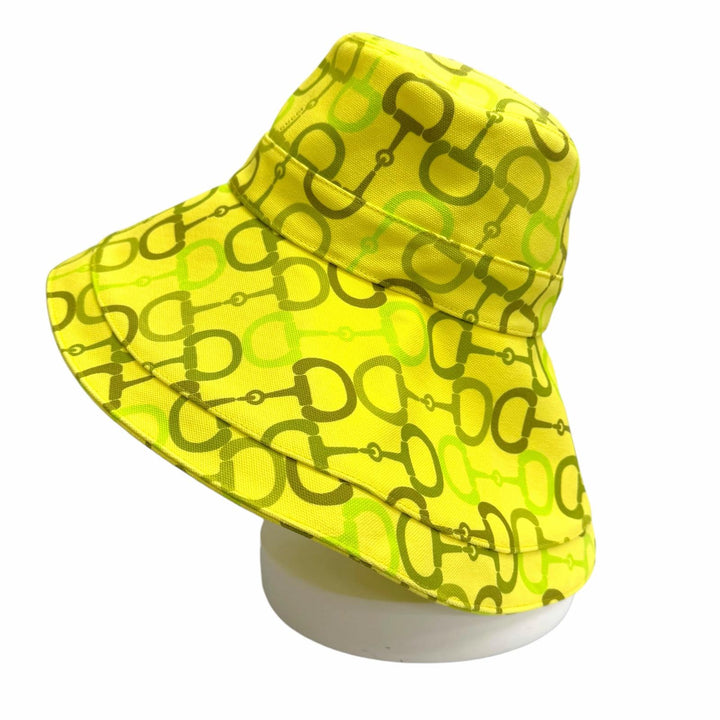 Pristine GUCCI hat GGMetal Horsebit Print Wide Brim Helmet, Yellow L 830089