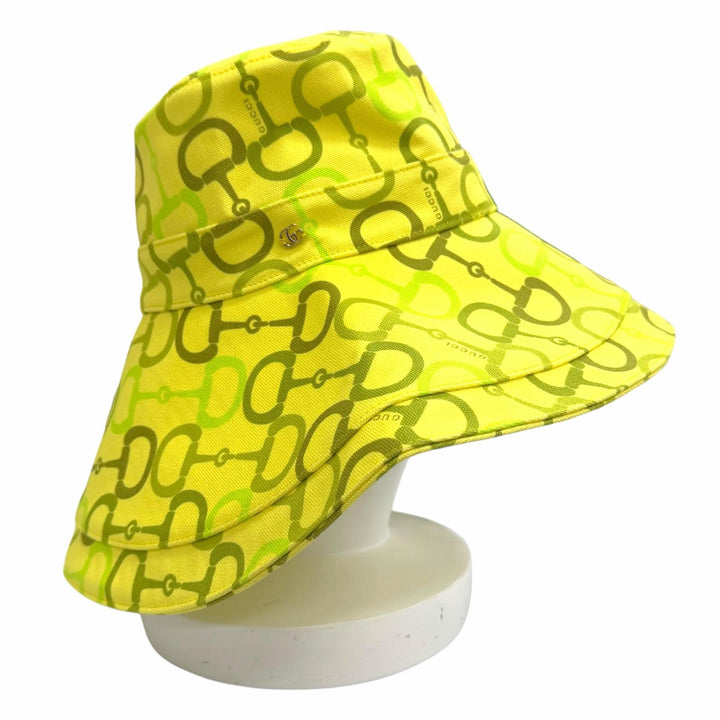 Pristine GUCCI hat GGMetal Horsebit Print Wide Brim Helmet, Yellow L 830089