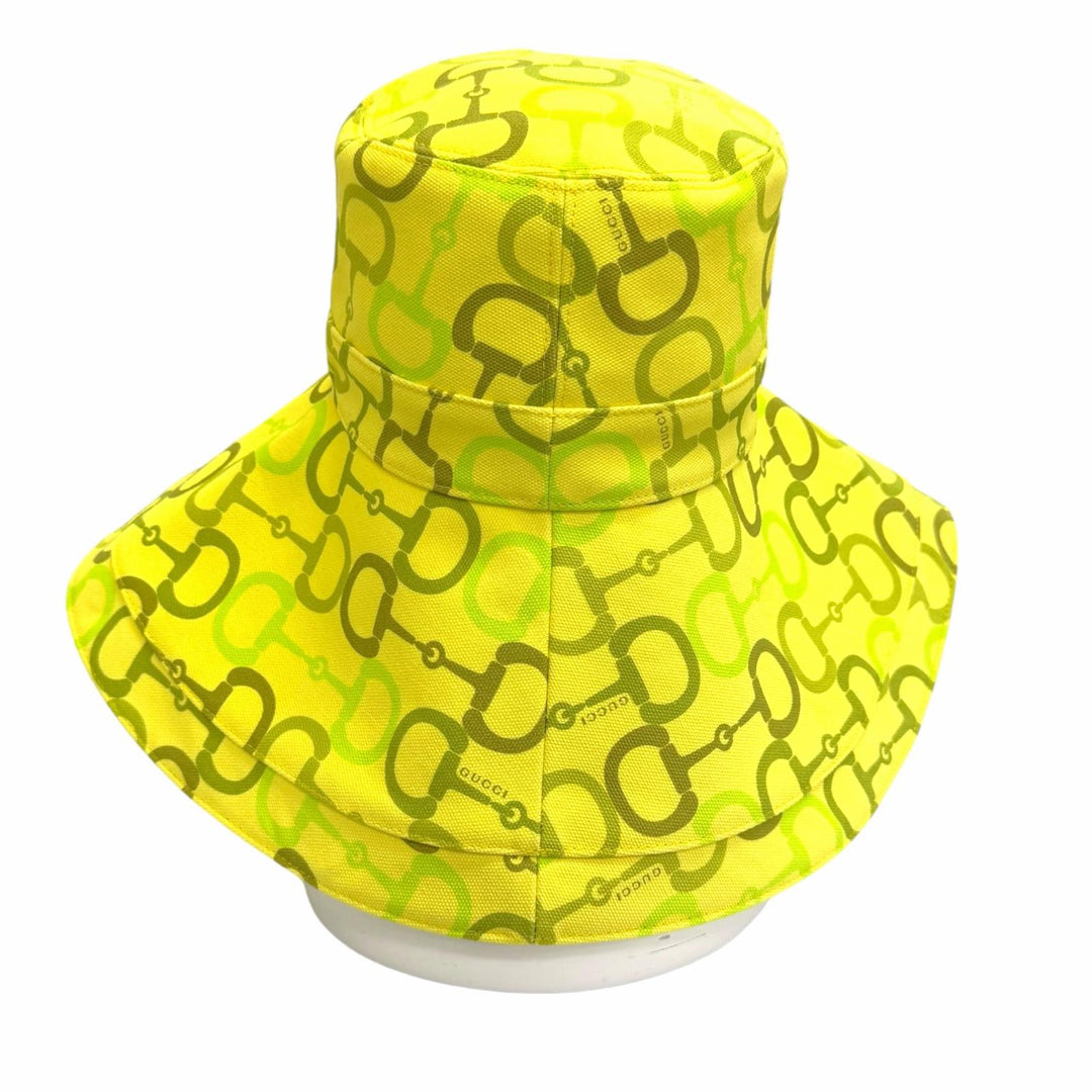 Pristine GUCCI hat GGMetal Horsebit Print Wide Brim Helmet, Yellow L 830089