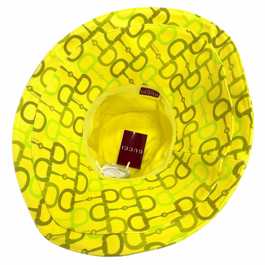 Pristine GUCCI hat GGMetal Horsebit Print Wide Brim Helmet, Yellow L 830089