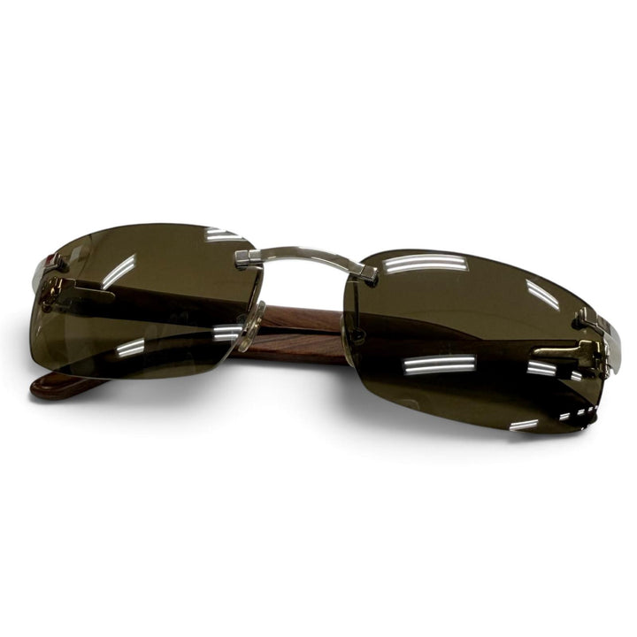 Great Cartier sunglasses Rimless Two-point wooden temples Brown mens 135b