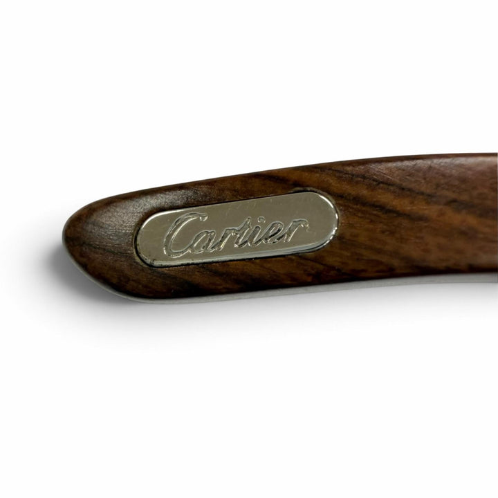 Great Cartier sunglasses Rimless Two-point wooden temples Brown mens 135b