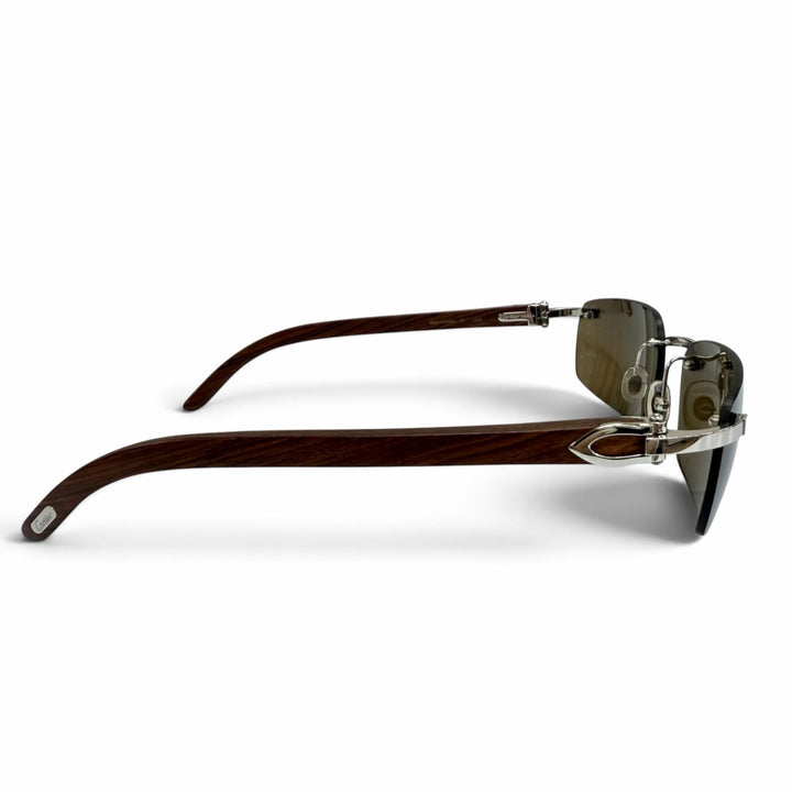 Great Cartier sunglasses Rimless Two-point wooden temples Brown mens 135b