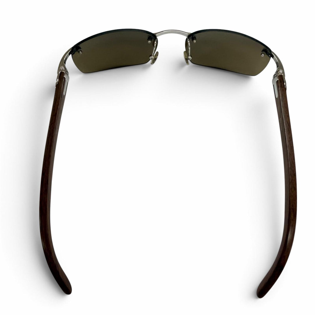 Great Cartier sunglasses Rimless Two-point wooden temples Brown mens 135b