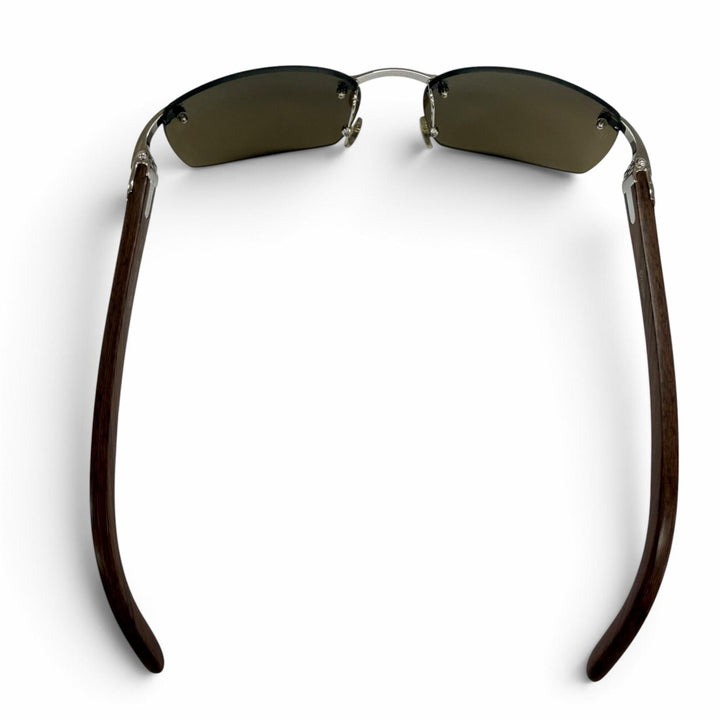 Great Cartier sunglasses Rimless Two-point wooden temples Brown mens 135b