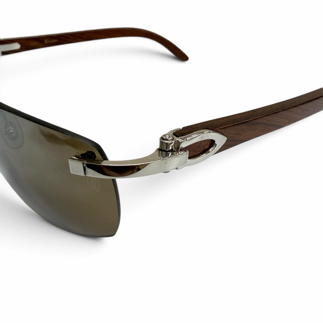 Great Cartier sunglasses Rimless Two-point wooden temples Brown mens 135b