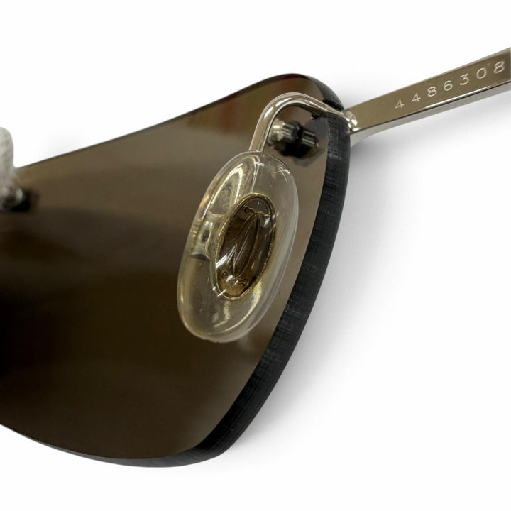 Great Cartier sunglasses Rimless Two-point wooden temples Brown mens 135b