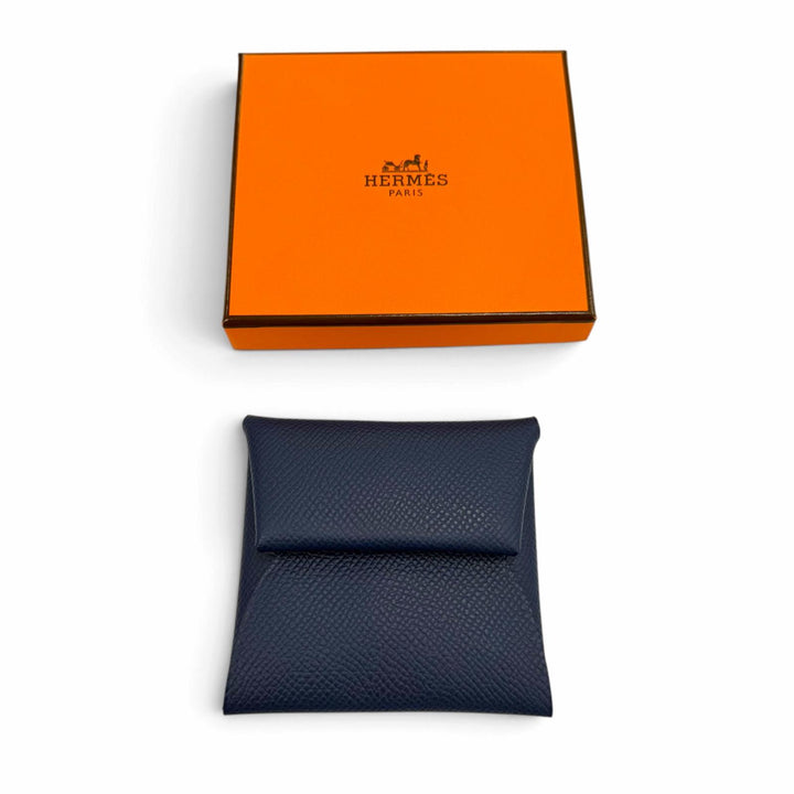 Pristine HERMES Coin case Bastia Coin Pocket Blue navy Epsom Leather mens