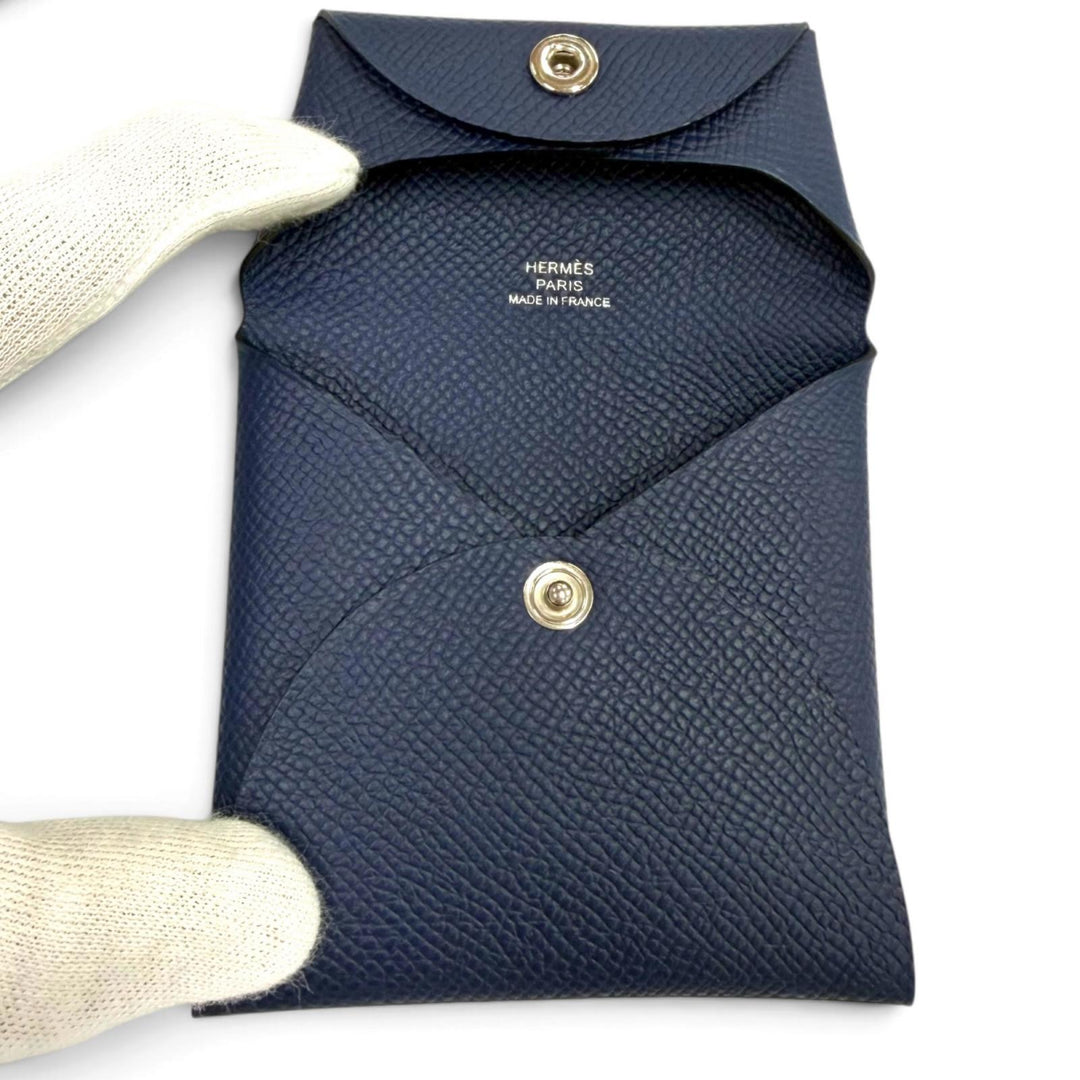 Pristine HERMES Coin case Bastia Coin Pocket Blue navy Epsom Leather mens
