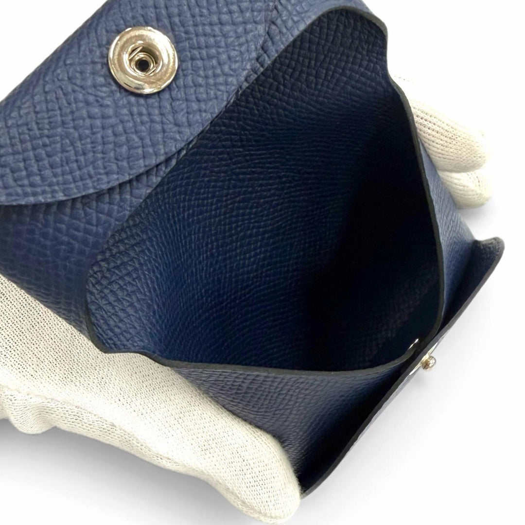 Pristine HERMES Coin case Bastia Coin Pocket Blue navy Epsom Leather mens