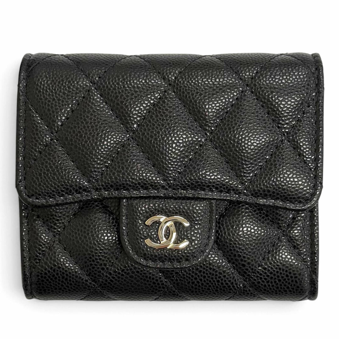 Excellent CHANEL COCO Mark Matelassé Timeless Classic Line Flap Compact Wallet