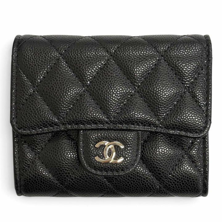 Excellent CHANEL COCO Mark Matelassé Timeless Classic Line Flap Compact Wallet