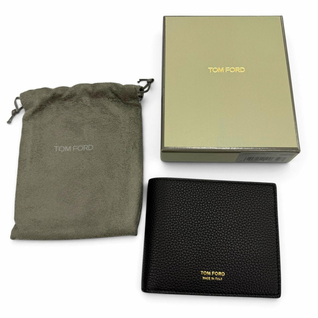 Excellent TOM FORD Bifold Wallet T LINE CLASSIC BIFOLD COIN WALLET black leather