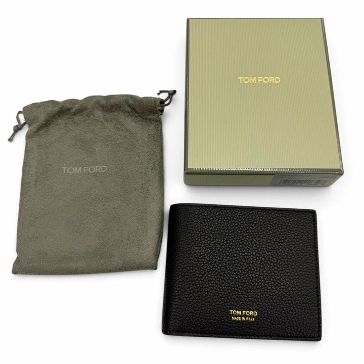 Excellent TOM FORD Bifold Wallet T LINE CLASSIC BIFOLD COIN WALLET black leather