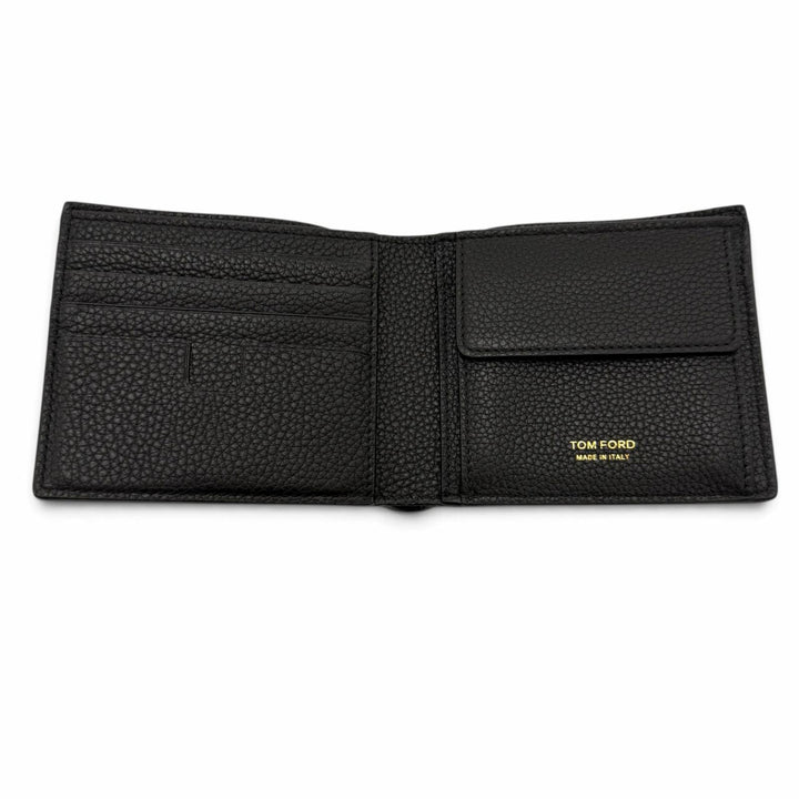 Excellent TOM FORD Bifold Wallet T LINE CLASSIC BIFOLD COIN WALLET black leather