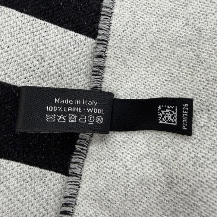 Excellent CHANEL Scarf COCO Mark Stripe Fringe black wool Women