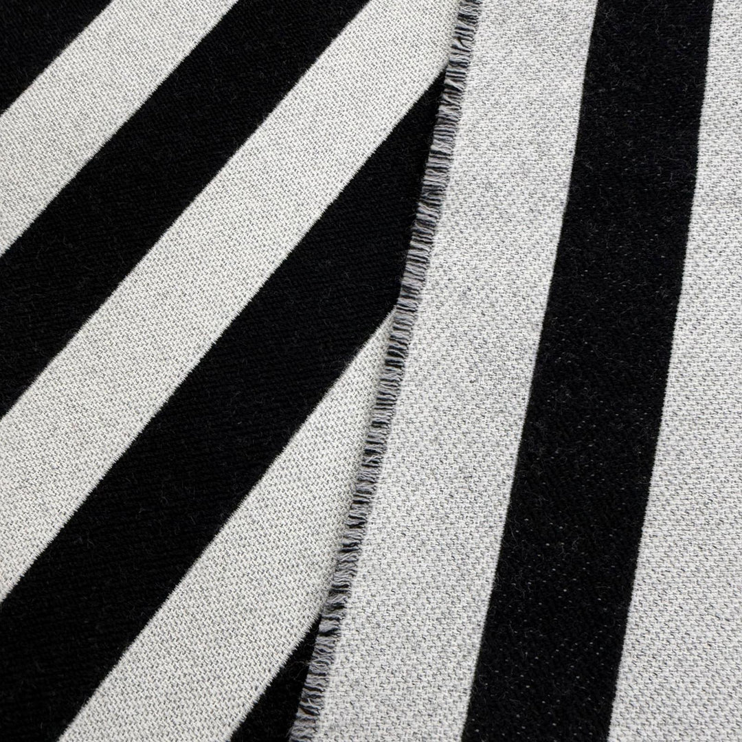 Excellent CHANEL Scarf COCO Mark Stripe Fringe black wool Women