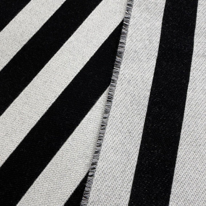 Excellent CHANEL Scarf COCO Mark Stripe Fringe black wool Women