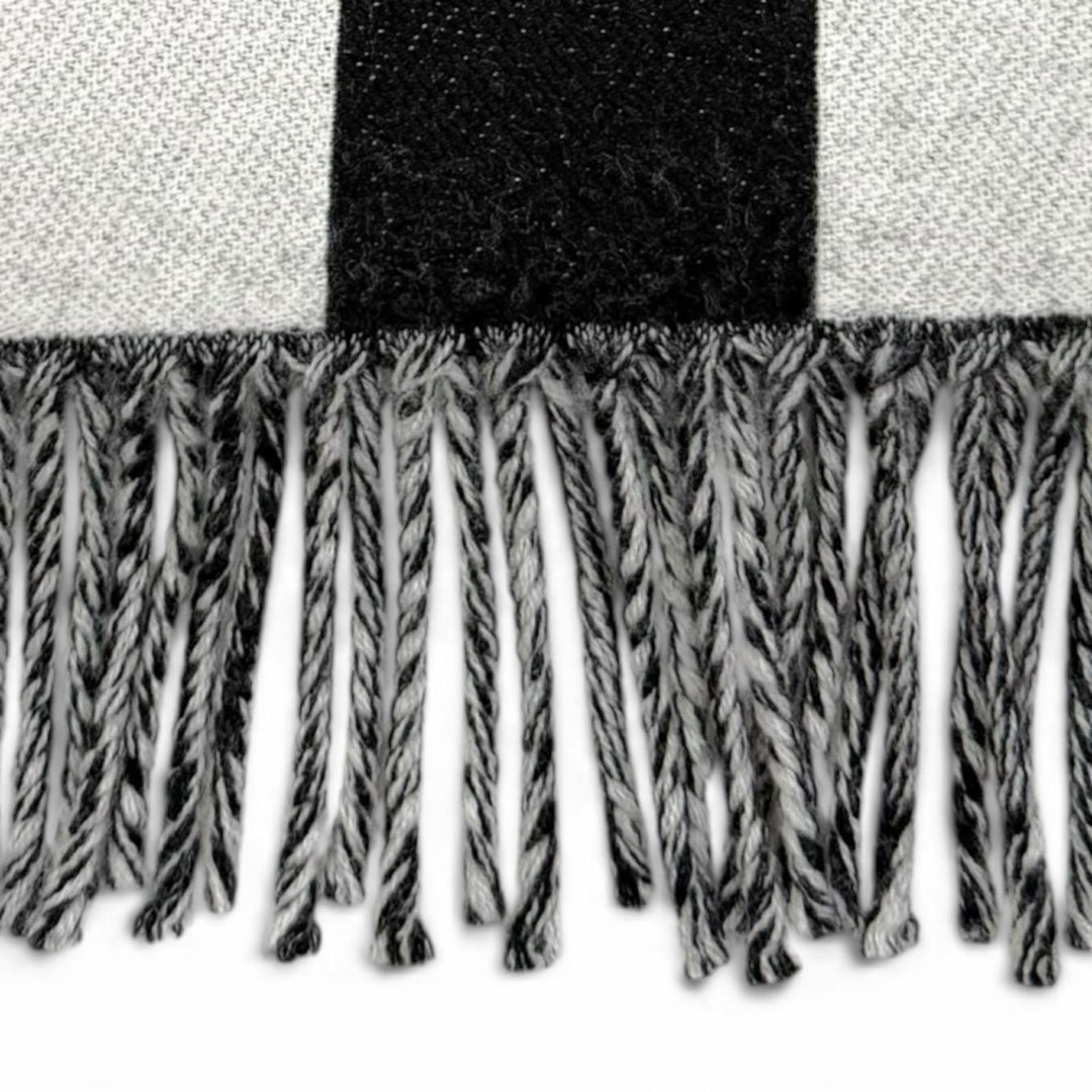 Excellent CHANEL Scarf COCO Mark Stripe Fringe black wool Women