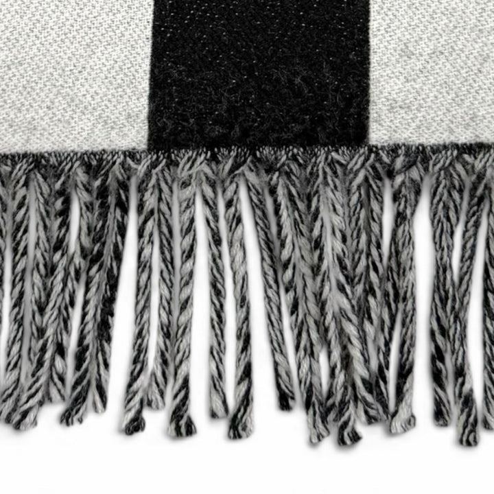 Excellent CHANEL Scarf COCO Mark Stripe Fringe black wool Women