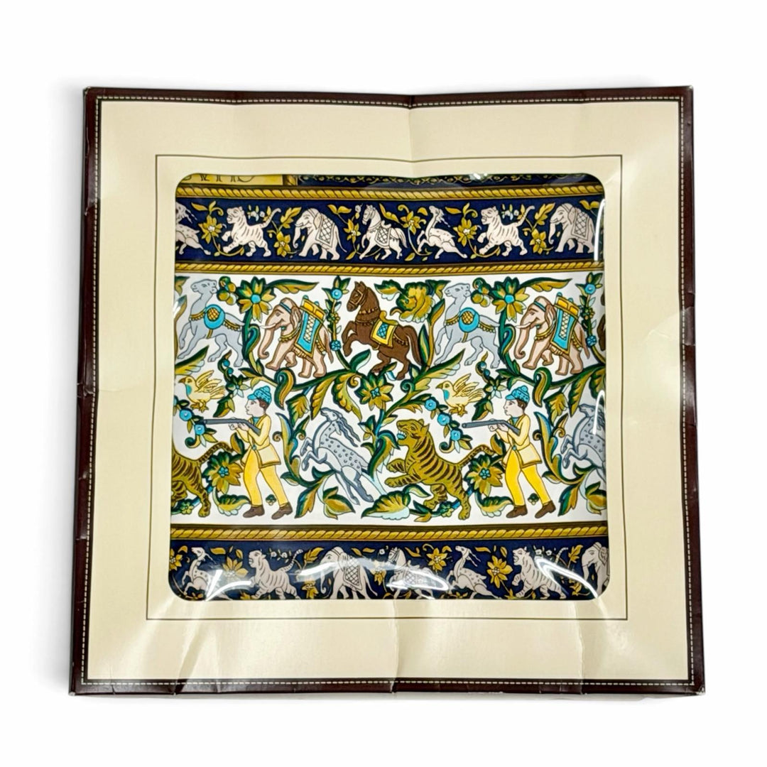 Pristine HERMES scarf CHASSE en INDE Hunting in India Calle 90 Blue Women