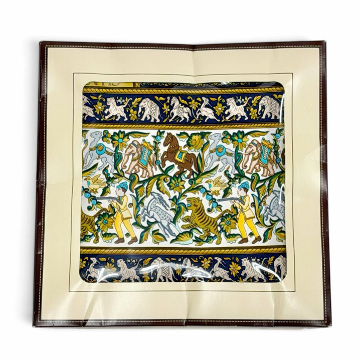 Pristine HERMES scarf CHASSE en INDE Hunting in India Calle 90 Blue Women