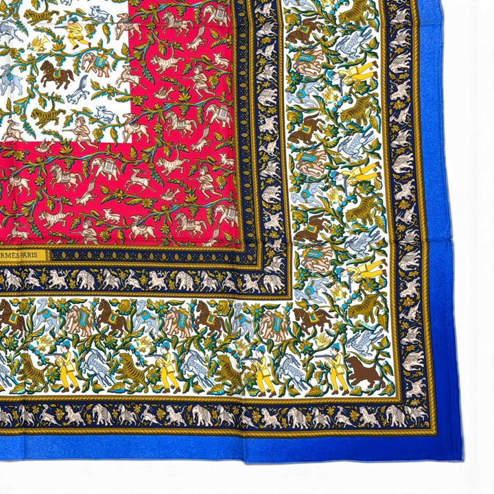 Pristine HERMES scarf CHASSE en INDE Hunting in India Calle 90 Blue Women