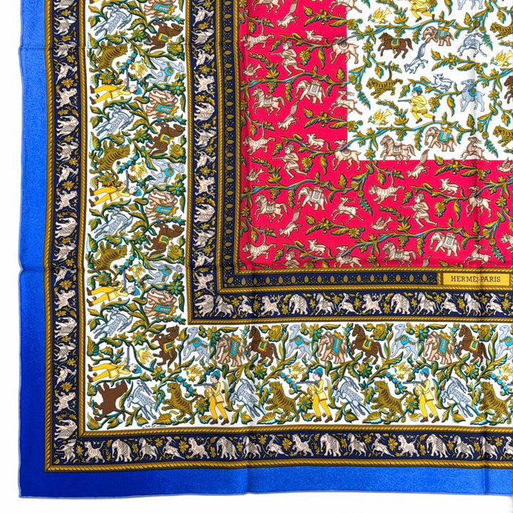 Pristine HERMES scarf CHASSE en INDE Hunting in India Calle 90 Blue Women