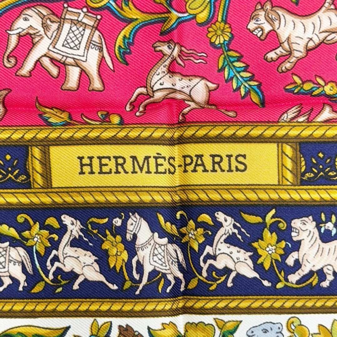Pristine HERMES scarf CHASSE en INDE Hunting in India Calle 90 Blue Women