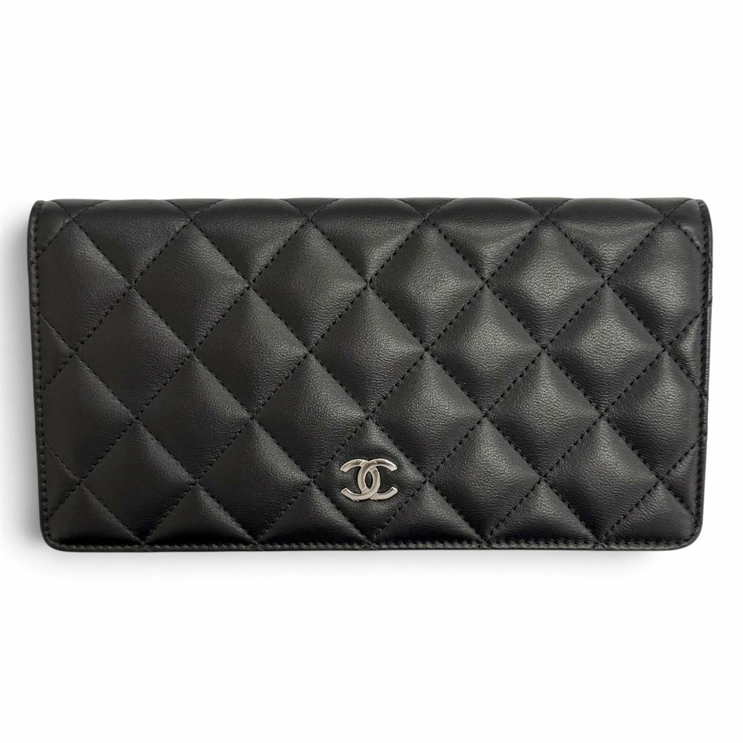 Great CHANEL COCO Mark Matelassé Timeless Classic Long Flap Wallet black A31509