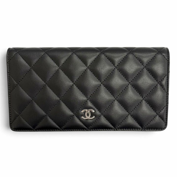 Great CHANEL COCO Mark Matelassé Timeless Classic Long Flap Wallet black A31509