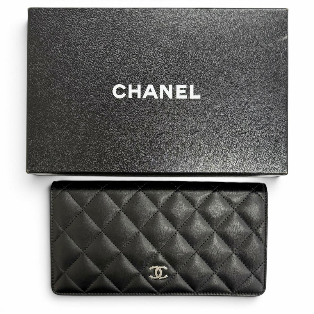 Great CHANEL COCO Mark Matelassé Timeless Classic Long Flap Wallet black A31509