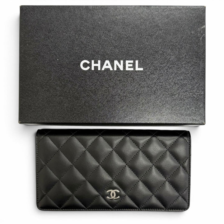 Great CHANEL COCO Mark Matelassé Timeless Classic Long Flap Wallet black A31509