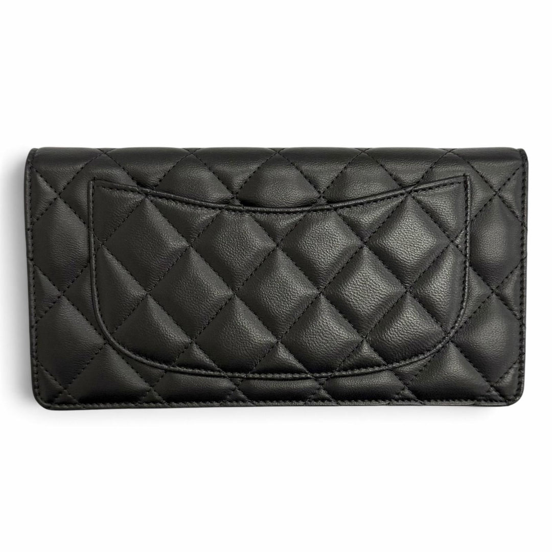 Great CHANEL COCO Mark Matelassé Timeless Classic Long Flap Wallet black A31509