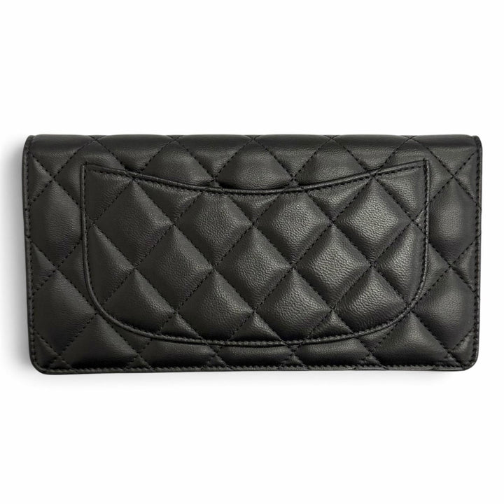 Great CHANEL COCO Mark Matelassé Timeless Classic Long Flap Wallet black A31509