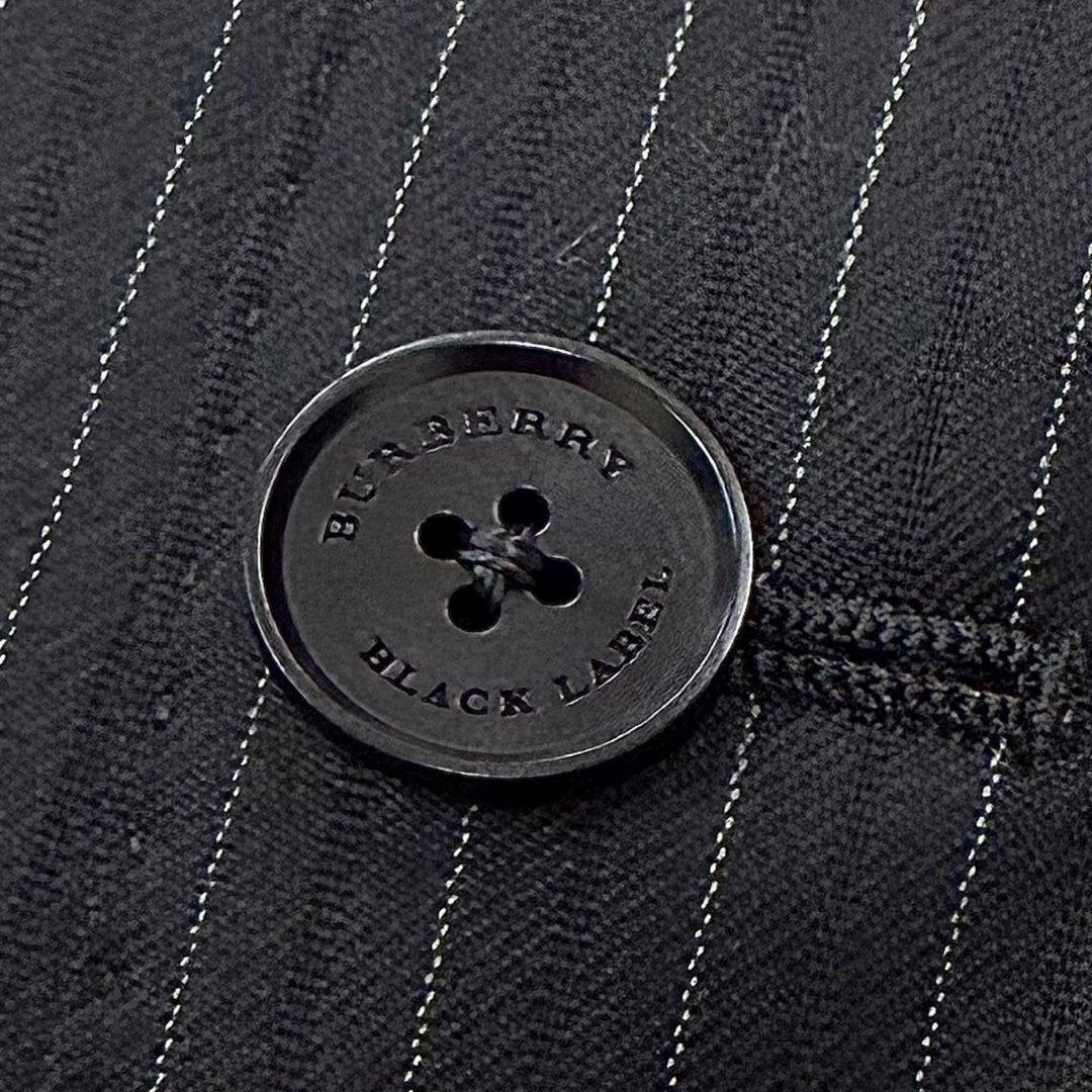 Excellent BURBERRY BLACK LABEL suit Stripe Pattern 3-Piece Set black wool mens L