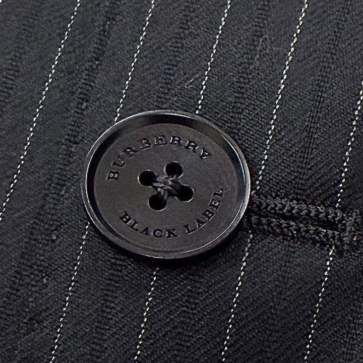 Excellent BURBERRY BLACK LABEL suit Stripe Pattern 3-Piece Set black wool mens L