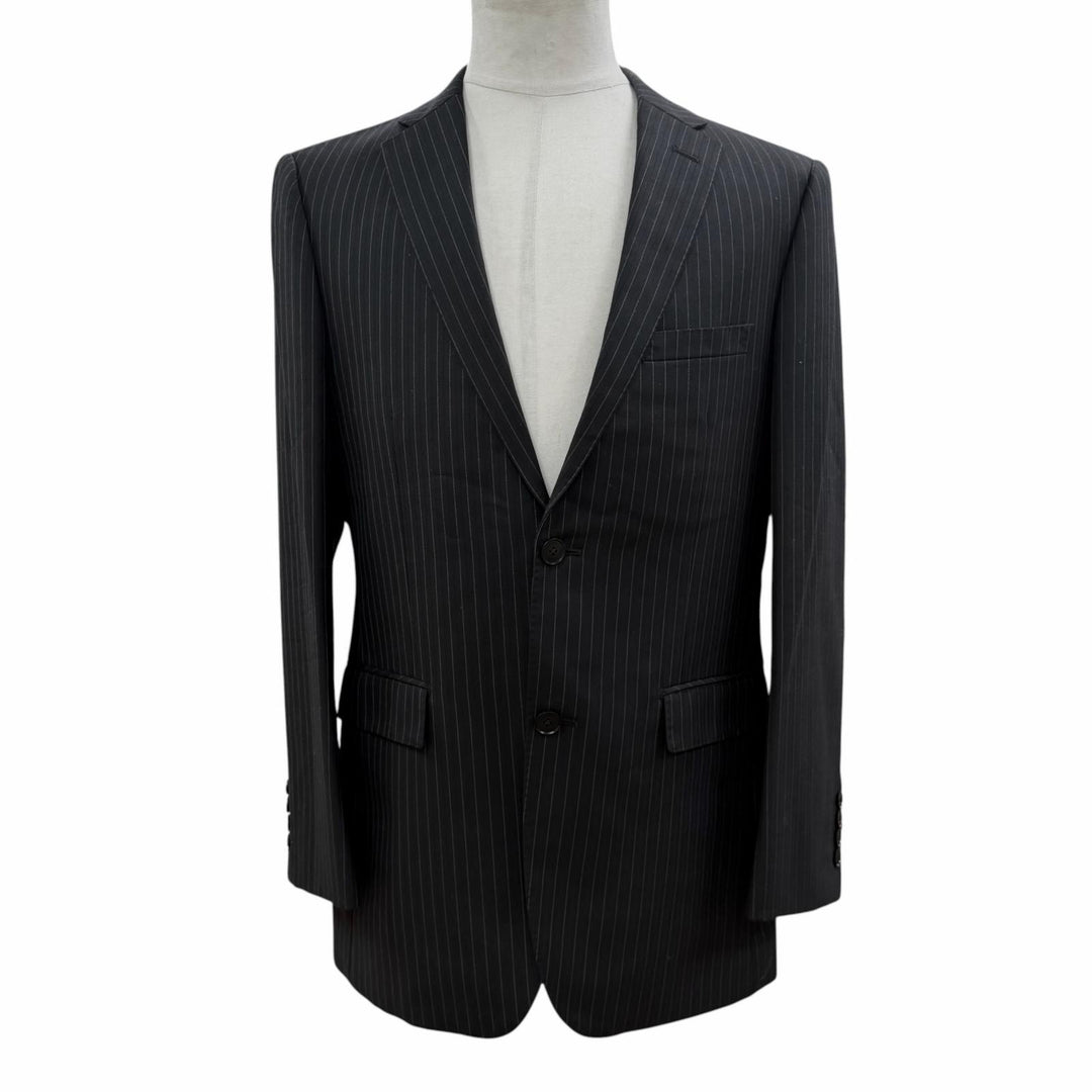 Excellent BURBERRY BLACK LABEL suit Stripe Pattern 3-Piece Set black wool mens L