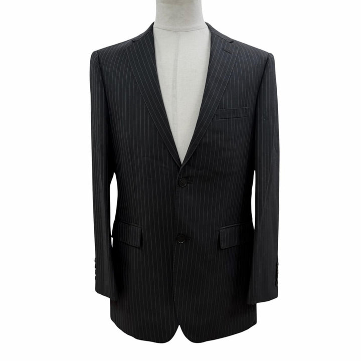 Excellent BURBERRY BLACK LABEL suit Stripe Pattern 3-Piece Set black wool mens L