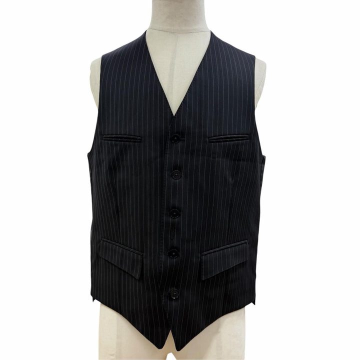 Excellent BURBERRY BLACK LABEL suit Stripe Pattern 3-Piece Set black wool mens L