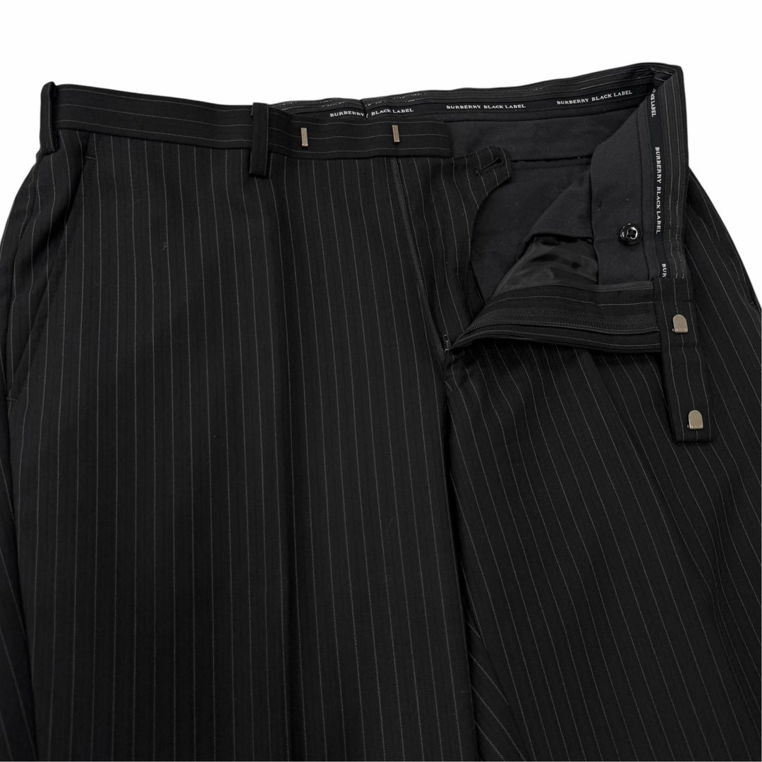 Excellent BURBERRY BLACK LABEL suit Stripe Pattern 3-Piece Set black wool mens L