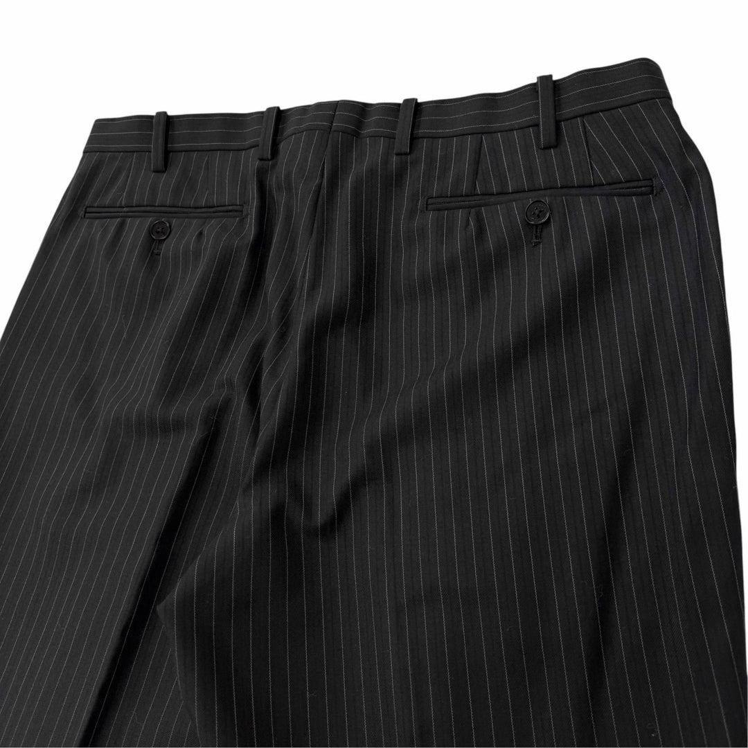 Excellent BURBERRY BLACK LABEL suit Stripe Pattern 3-Piece Set black wool mens L