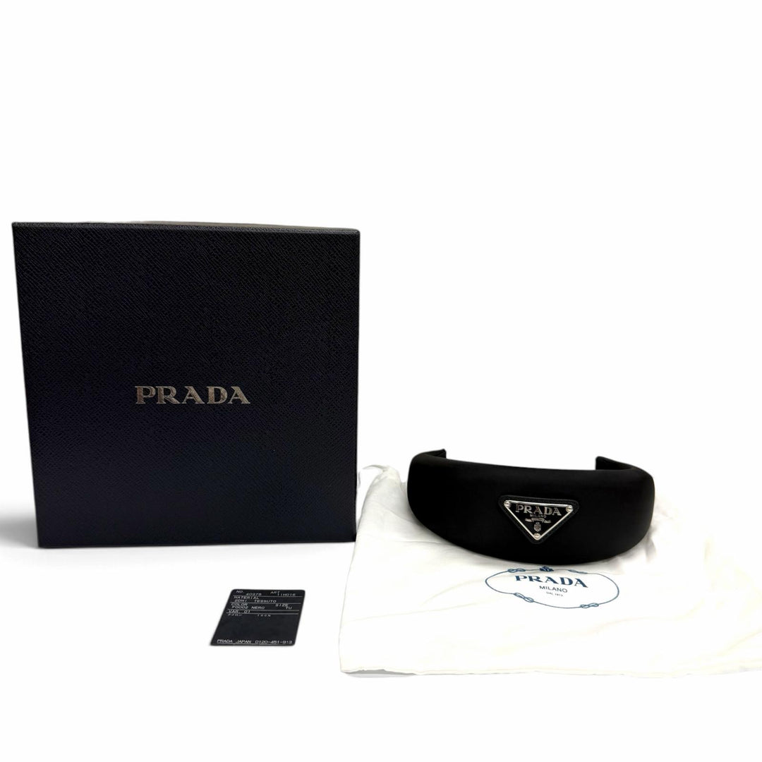 Great PRADA Katyusha Tessuto Triangle Hair Accessory with Logo black 1IH016