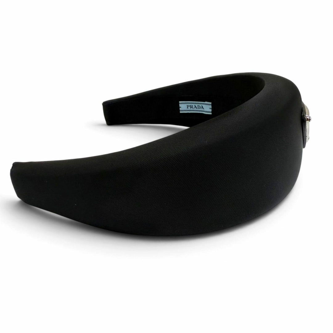 Great PRADA Katyusha Tessuto Triangle Hair Accessory with Logo black 1IH016